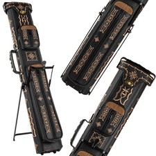 Pool Cue Case 2x4 Embroidery Hard Case W/Stand Holds 2 Butts 4 Shafts PU Leather