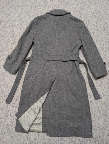 vintage USA made OVERCOAT polo style BELTED raglan 36 gray wool TWEED fleck XS image 2