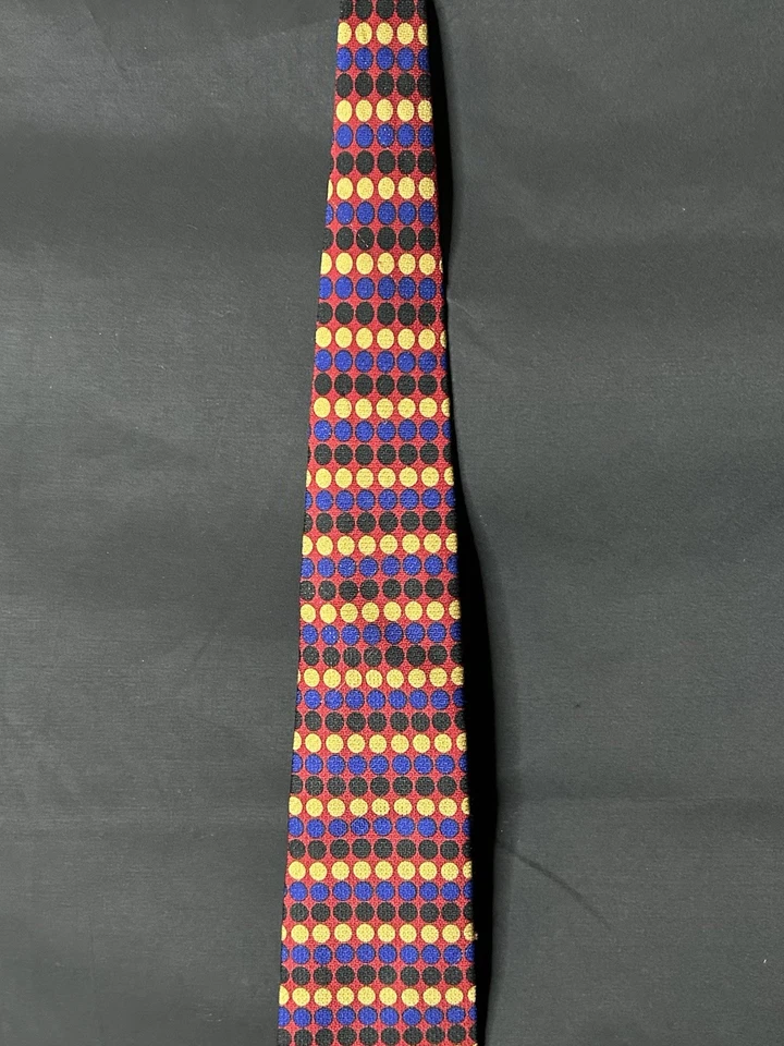Corbata Vicky Davis New York 1994 para hombre 100 % seda roja con lunares negros azules dorados Foto 3 de 4