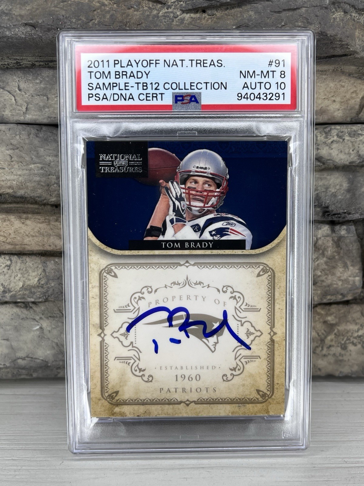 2011 National Treasures Tom Brady TB12 Collection Auto PSA 8 POP 10 Non Higher view 1