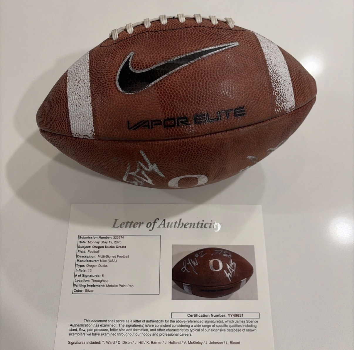 Oregon Ducks Game used 2013 Football Signed Autographed By 8 NFL Guys JSA Auto view 7