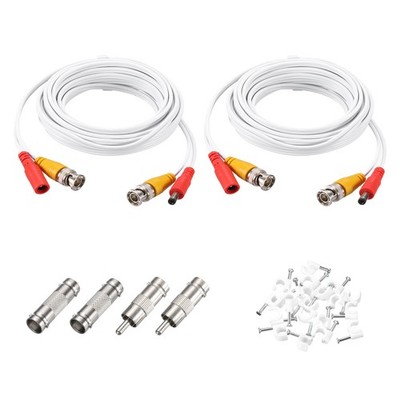 2 Set BNC Video Power Cable 3m/10ft All-in-One Security Camera Wire White
