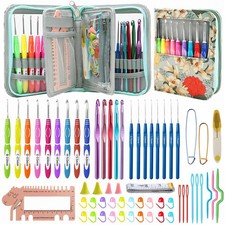 60-Piece Ergonomic Crochet Hooks Set with Travel Case - Aluminum Crochet Need...
