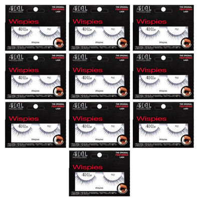10 Pairs of ARDELL Wispies 702 Black Feathered Lash with Invisiband