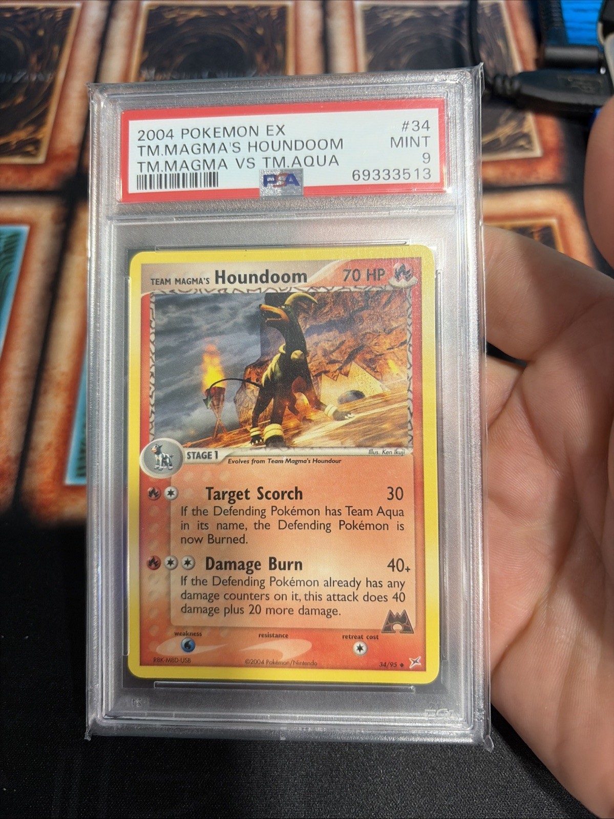 2004 POKEMON EX TEAM MAGMA VS TEAM AQUA #34 TEAM MAGMA'S HOUNDOOM PSA 9