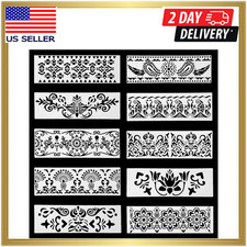 10 Pcs Border Stencil, 4 X 12 Inch Floral Stencils for Crafts, Reusable Flower C