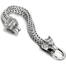 Men's Stainless Steel Wolf Head Bracelet Hip Hop Rock Punk Fashion Trendy Biker