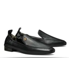 Tory Burch Kira  Black Calf Leather Elastic Loafer Sz 10