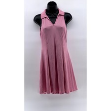HEART & HIPS Women's Pink Ribbed V-Neck Collared Sleeveless Mini Dress SZ L