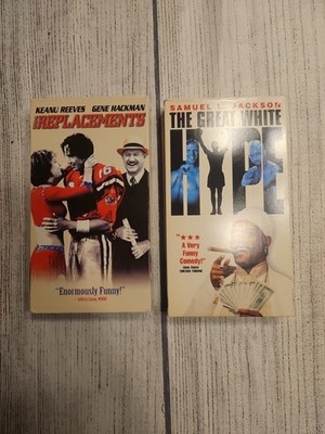 2 Vhs Lot The Great White Hype And The Replacements Samuel L JacksonKeanu Reeves