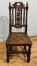 19th Century Jacobean Style High Backed Hand Carved Oak Chair