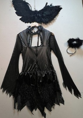fallen angel black dress Splendiferous Costumes Fallen Heavenly Angel Women's Halloween Fancy-Dress  Costume with Blackened Wings for Adult, S (4-6)