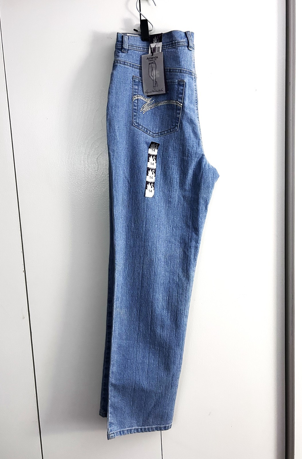 Sz 14 Sparkle Straight Leg Blue Embellished Women