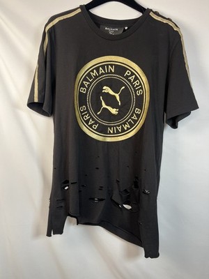 Puma x Balmain Cara Delevigne Rare Football Style Distressed T Shirt Size M