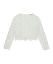 Guess Girls Lace Round Neck Crop Top Sweater Family Beach Photo - White - sz 8