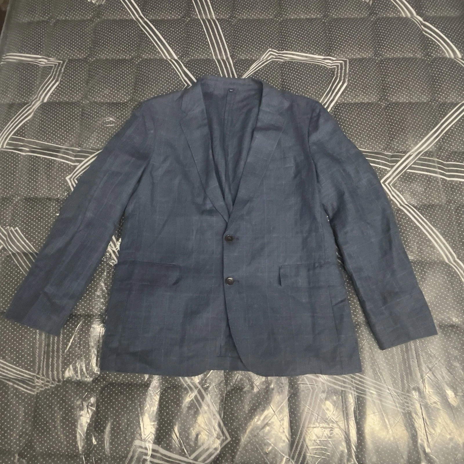 J Crew Thompson Blazer Sport Coat Jacket Linen Blue Plaid Unstructured Size 44R