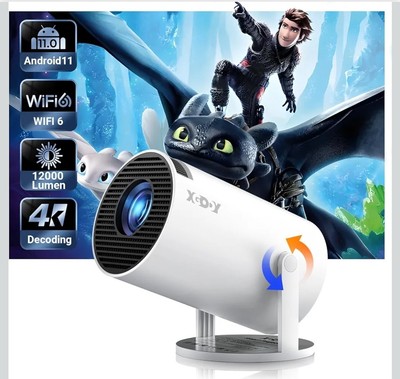 Mini Beamer Native 720P HD, unterstützt 4K 1080P, Gimbal 3 Tragbarer Projektor