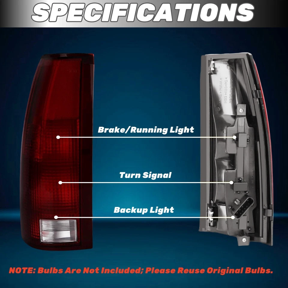 Tail Lights For Chevy GMC C/K 1500 2500 3500 Pickup Suburban Smoke Red W/Bulbs Foto 3 de 4