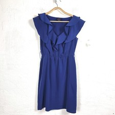 WAYNE COOPER Dress Womens 10 Blue Short Sleeve A-line Ruffle V-Neck Ladies