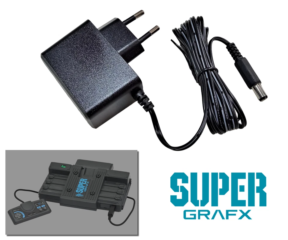 RETRO GAME SUPPLY Power Supply for NEC PC Engine SuperGrafX - 2m Cable - EU Plug - AC Adapter
