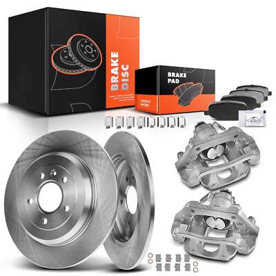 Rear Disc Rotors & Pads + Caliper for Ford Explorer 11-15 Taurus Flex Lincoln