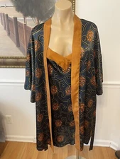 Vintage Val Mode Lingerie Satin Set Gown & Kimono Robe Sz L