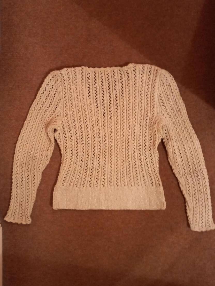 LADIES IVORY CREAM HANDMADE CROCHET JUMPER PULLOVER TOP LUREX THREAD