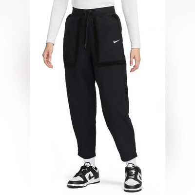 NWT Nike Essential Loose Fit High Rise Black Fleece Jogger Pants