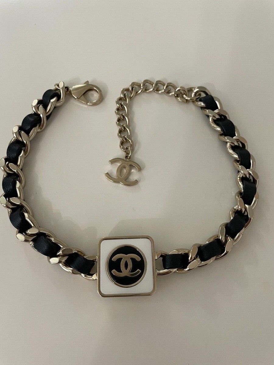 23C Auth. Chanel Choker Gold White Black CC Logo | eBay