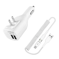 2-in-1 Car Home Charger Coiled USB Cable Micro-USB to USB-C for Smartphones