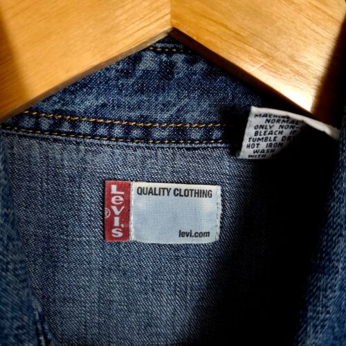 LEVI STRAUSS & CO Uomo Jeans Camicia Taglia M Western Punto Collo Cotone Blu - Foto 4 di 10