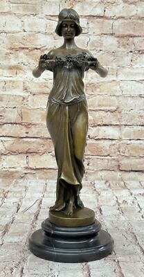 Handgefertigt Kunst Erotik Nymphe Bronze Statue Figur Marmor Skulptur Dekor
