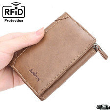 Genuine Leather Mens Wallet Slim Trifold Wallets For Men With ID Window RFID