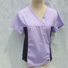 Lizzy-B Womens Medical Scrubs Top Purple Colorblock V-Neck Uniform Shirt S