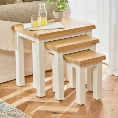 THE FURNITURE MARKET Cotswold Cream Painted Nest of Three Coffee Tables - WT20