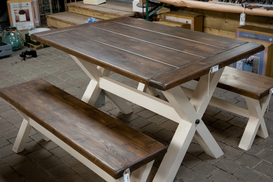 Farmhouse Dining Tables and Benches Solid Wood Handmade - Image 2 of 4