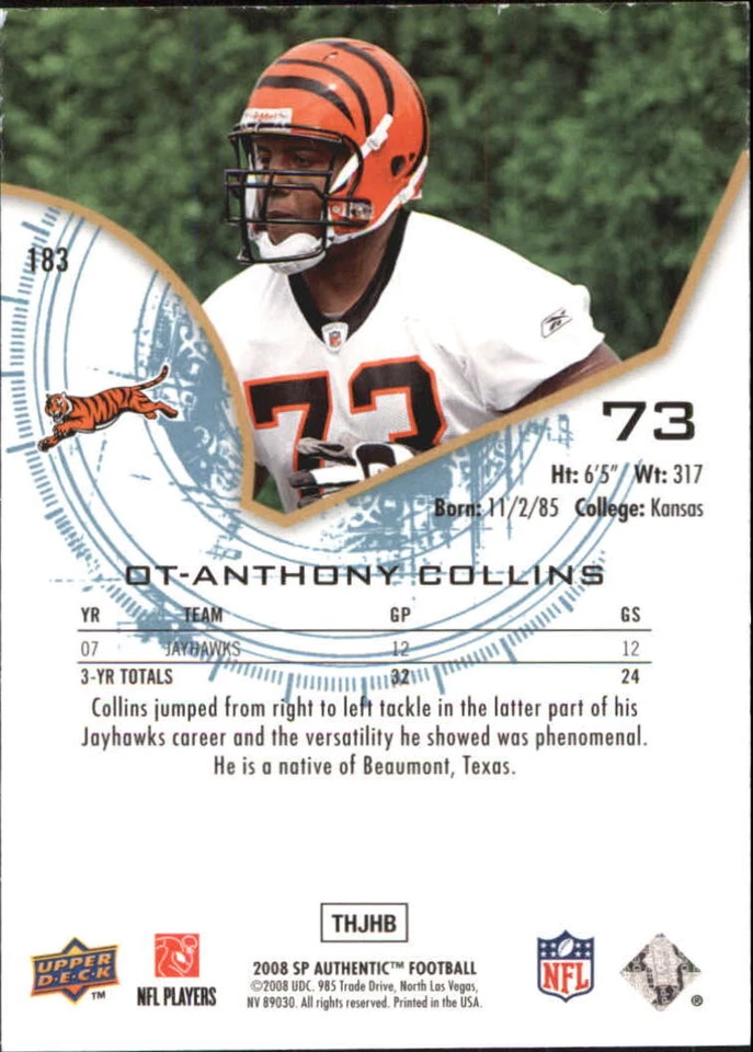 A9670- 2008 SP Authentic #183 Anthony Collins RC /999 SAMPLE - Image 2 of 2