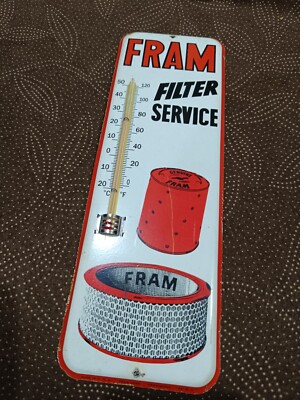 Vintage Thermometer FRAM FILTER SERVICE Tin merchandise advertising No Porcelain