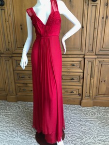 red silk evening gown