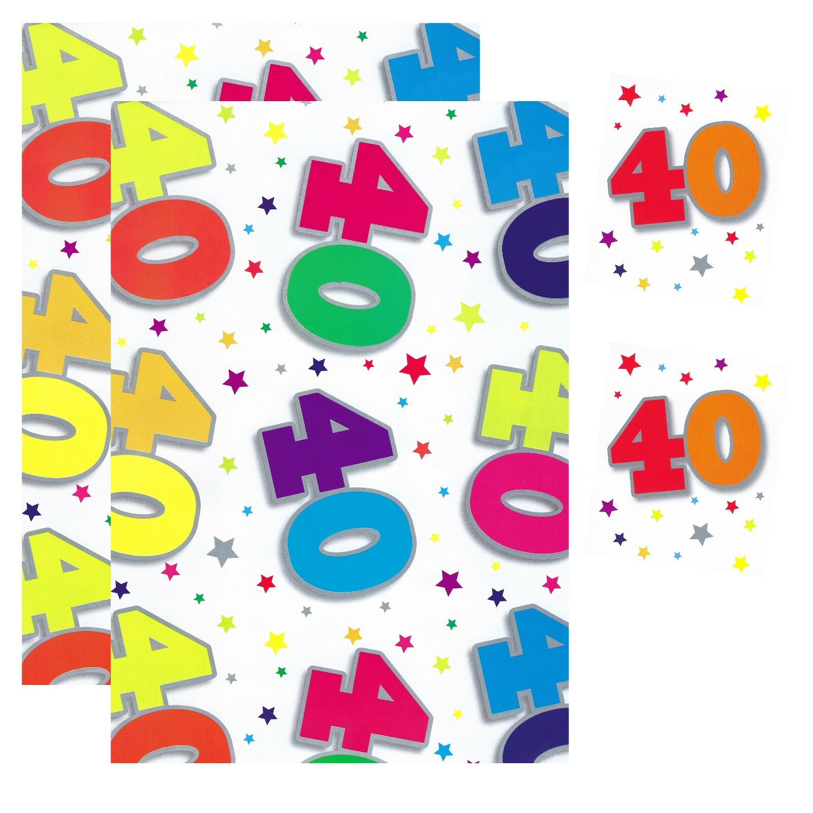 2 Sheets Gift Wrapping Paper & 2 Gift Tags Happy 40th Birthday 50cm x