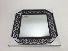 New VINTAGE LOOK FETCO Home Decor Brown Wrought Iron 11"x11" MIRROR Amber Beads