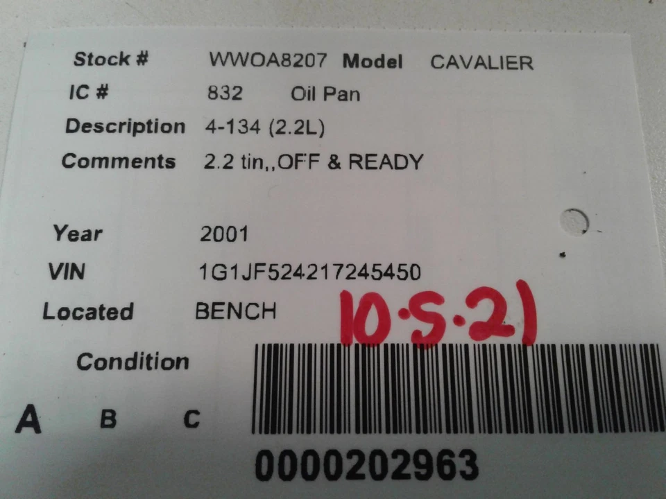 Used Engine Oil Pan fits: 2001 Chevrolet Cavalier 4-134 2.2 Grade A Foto 4 de 4