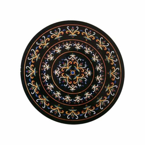 2´ black Marble Coffee corner Center Table Top inlay antique Mosaic round work