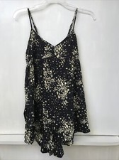 Urban Outfitters Black and Yellow Floral Spaghetti Strap Shorts Romper Size XS