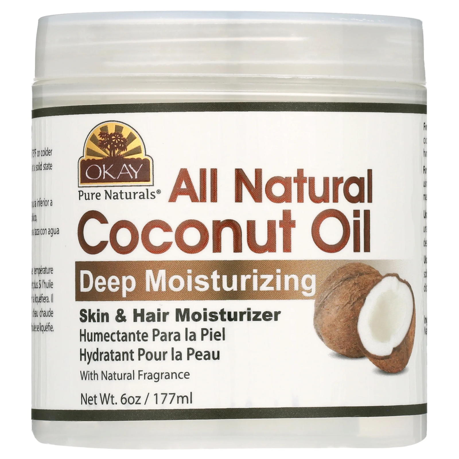 Pure Coconut Oil with Vitamin E 6oz for Skin Hydration & Dandruff Relief