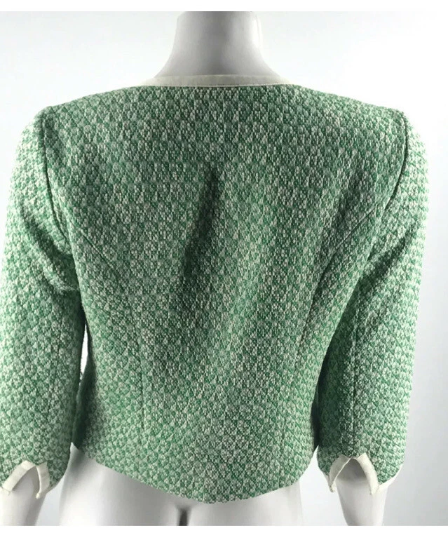 Chaqueta de tweed de trébol Cabi nueva sin etiquetas talla 6 verde crema cremallera blazer de carrera estilo # 726 Foto 3 de 4