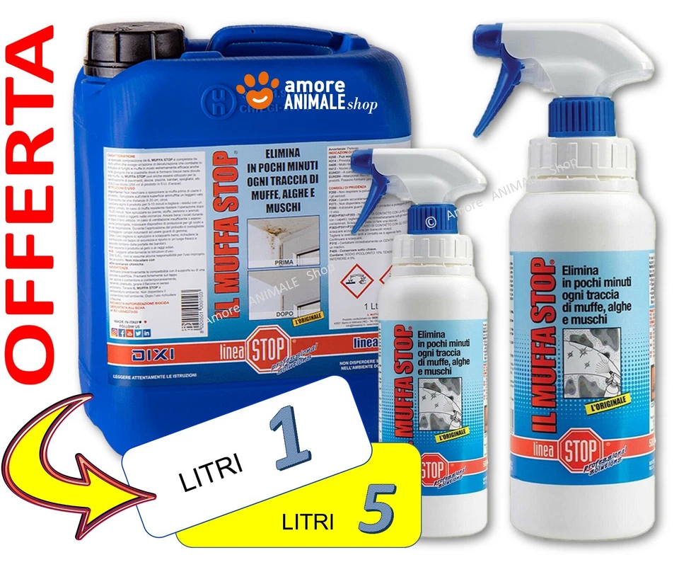 Dixi MUFFA STOP → 1 / 5 Lt - PRONTO USO RAPIDO Elimina Muffe Alghe e Muschi