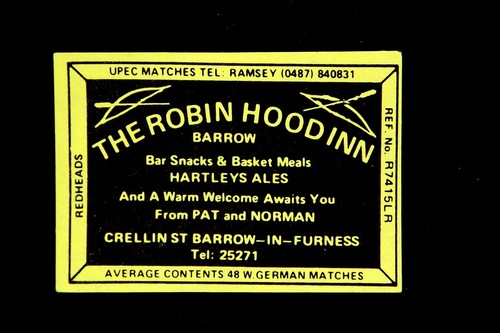 Matchbox Label Upec Pub The Robin Hood Inn Barrow in Furness Cumbria MJ521
