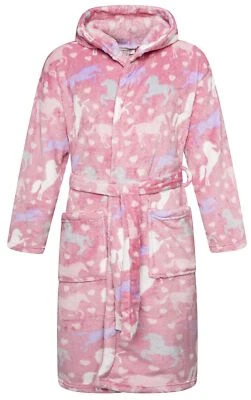 ADORE HOME Kids Horse Soft Fleece Bathrobe Pink Warm Dressing Gown Bath Robe Girls