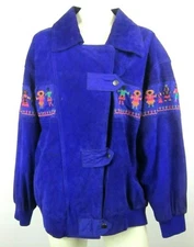 Pelle New York Rare Cross Stitched Suede Leather Women's Purple Jacket Sz Medium